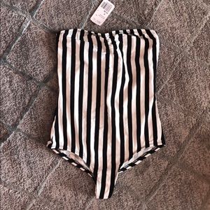 Black / white striped strapless bodysuit.